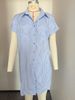 Summer New Arrival Women's Short Sleeve Striped Cotton Linen Dress Mid Length Shirt Fashionable Casual Maxi Dress For Spring Autumn_ecoleips.com