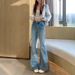 High-waisted, Loose-fitting, Slimming Straight-leg Flared Jeans With Sparkling Rhinestones And Micro-flares For Women_ecoleips.com