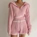 "Women's Wool Knit Sweater & Shorts Set - Winter Warm Two-Piece Outfit With Zipper, Soft & Stylish (White, Pink, Navy Blue, One Size)"_ecoleips.com