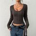 Women's Slim Fit Cable Knit Sweater Solid Color U Neck Cropped Style For Autumn Winter Sexy Fashion_ecoleips.com