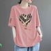 Women's Clothing Retro Burgundy T-Shirt Short Sleeved Round Neck Shoulder Design Unique And Stylish For Mothers Perfect For Summer Women's Top_ecoleips.com