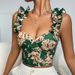 Summer Women's V Neck Padded Bra Top Slim Fit Printed Tie Up Fishbone Design Sexy Tank Top_ecoleips.com