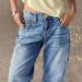 Women's Relaxed Fit Straight Leg Jeans With Vintage Wash, Medium Blue Stretchy Comfort Denim Trousers For Everyday Wear_ecoleips.com