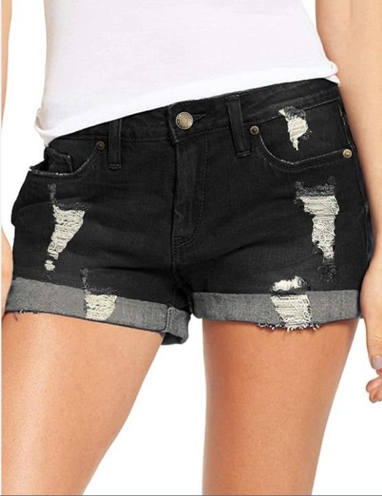 K Fashion Stretch Ripped Denim Shorts For Women_ecoleips.com