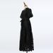 Women's Clothing Women's Heavy Duty V Neck Puff Sleeve Dress Lace Trimmed A Line Long Skirt With Tie Waist Slimming Effect 6 Colors_ecoleips.com