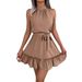 Women's Solid Color Sleeveless A-Line Dress With Waist Tie And Flounce Hem, Chic Summer Casual Dress_ecoleips.com