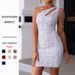 Women's One-Shoulder Slim Fit Dress Summer Fashion Sexy Sequined Bodycon Dress for Women_ecoleips.com