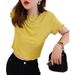 Ice Silk T-Shirt For Girls, Short Sleeve, Summer Student Best Friend, Slimming Black Fungus Lace Solid Color Base Layer,_ecoleips.com