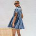 Women's Clothing Short Sleeve Lapel Casual Style Denim Dress_ecoleips.com