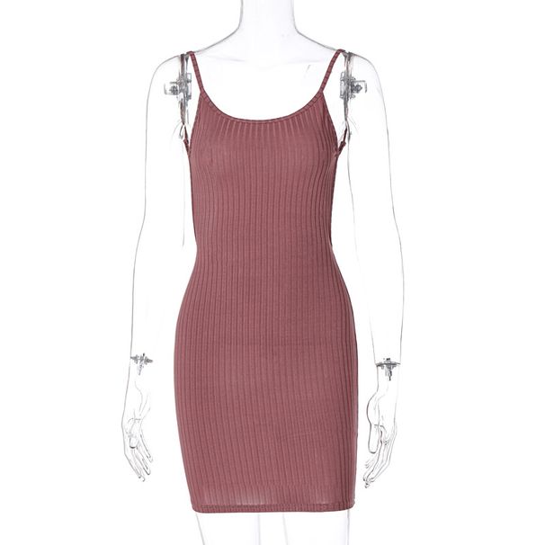 2025 Spring New Women's Fashion Solid Color Slim Fit Knitted Sexy Strap Bodycon Dress Wholesale_ecoleips.com