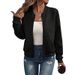 Women’s Zip-Up Bomber Jacket – Geometric Jacquard Polyester Casual Coat, Loose Fit Streetwear Outerwear In 8 Colors (Black/Army Green/Caramel)_ecoleips.com