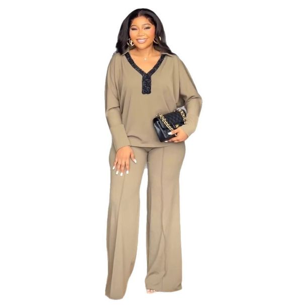 Women's Clothing V Neck Long Sleeved Slim Fit Two Piece Suit_ecoleips.com