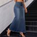 K Women's New Denim Tassel Wrapped Hip Fish Tail High Waisted Skirt_ecoleips.com