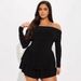 Elegant Off-Shoulder Women's Long Sleeved Pleated Dress Sexy Party Wear European American Style Solid Color Cross Border Design_ecoleips.com