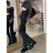 retro Denim Flared Pants For Women, High-waisted, Slim-fit, Straight-leg Black Trousers, European And American Style_ecoleips.com