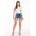 Women's Heavy Duty Embroidered Wings And Rhinestone Denim Shorts Hot Wholesale Rolled up Bottoms_ecoleips.com