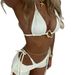 Women's Retro Solid Color Bikini Swimwear Set - Adjustable Ties, Comfortable Fit For Swimming & Beach_ecoleips.com