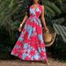 Vintage Color Contrast Sleeveless V-neck Dress, Unique Print Interpretation Elegant Style_ecoleips.com
