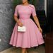 K New Fashionable And Elegant Dress, Round Neck Short Sleeved Dress_ecoleips.com