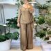 Women's Literary Retro Two-Piece Set Gold Foil Top & Wide Leg Pants Loose Fit Summer Fashion_ecoleips.com