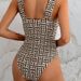 Women's Striped Print One Piece Swimsuit V Neck Double Shoulder Straps Fashion Beach Vacation Swimwear_ecoleips.com