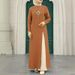 Muslim Women's Clothing Set Ice Silk Wrinkle Long Sleeve High Slit Hem Solid Color Elegant Robe Modern Style_ecoleips.com