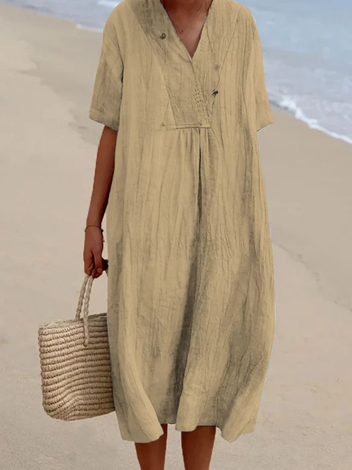 Women's Solid Color Cotton And Linen Dress Casual Comfortable Maxi Summer Gown For Ladies_ecoleips.com