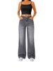Women's Clothing Casual Straight Jeans Slightly Flared Elastic Waist Denim Jeans_ecoleips.com