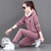 Women's Clothing Women's Fleece-Lined Hoodie Set - Thickened Winter Warm Tracksuit With Stylish Print, Plus Size Casual Outfit (Khaki/Pink/Red)_ecoleips.com