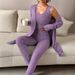 Women's Stylish Solid Color 3-Piece Outfit Set - Soft Brushed Milk Silk Fabric, Long Sleeve Top & Pants, Comfortable Casual Wear For Fall & Winter_ecoleips.com