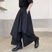 High-Waisted Asymmetrical Wide-Leg Pants Black Layered Stripe Design Unisex Darkwear Street Fashion M-4XL_ecoleips.com
