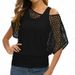 Women's Spring Summer Casual Solid Color Retro Fishnet T-Shirt And Vest Set Hollow Out Design Two Piece Set_ecoleips.com