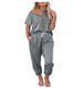 Women's Casual Sportswear Set Short-Sleeved Button-Up Pullover Top With Drawstring Pants Two-Piece Spring Collection_ecoleips.com