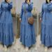 Women's Blue Patchwork Cotton Maxi Dress Elegant Denim Fashion Dubai Turkish Clothing Muslim Fashion_ecoleips.com