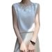 Lace Trim Round Neck Satin Camisole For Women, Unique Design, Sleeveless Blazer Inner Layer, Stylish Top_ecoleips.com