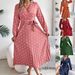 Real Shot Of 2026 Spring/Summer European And American Elegant Color-blocked Polka Dot Cross V-neck Pleated Long Dress_ecoleips.com