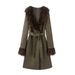 Women's Long Wool Blend Trench Coat With Detachable Faux Fur Collar – Elegant Belted Overcoat For Autumn & Winter_ecoleips.com