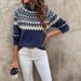"Nordic Fair Isle Knit Sweater – Women's Thick Acrylic Winter Pullover (Navy/Red/Gray, S-5XL, Snowflake & Reindeer Jacquard)"_ecoleips.com