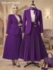 Plus Size Women's Elegant Solid Color Cardigan Jacket And Pleated Straight Long Skirt Set European American Style Loose Fit_ecoleips.com
