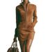 Suede-Like Zip Pocket Long Sleeve Dress – High Neck Slim Fit Mid-Length Dress For Women (Xs-Xxl, Earth Tones, Stretch Polyester Blend)_ecoleips.com