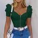 2026 European And American Fashion Hot Girl Square Neck Solid Color Slim Fit Puff Women's Short_ecoleips.com