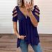 Aria Basics Aria Basics European And American Foreign Trade Women's Clothing Summer New Waffle V-neck Solid Color Off-shoulder Loose_ecoleips.com