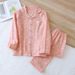 Spring And Autumn Cotton Yarn-dyed Double-layer Yarn Jacquard Women's Pajamas Lapel Long-sleeved Trousers Loungewear 2 Piece Set_ecoleips.com
