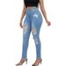 Women's Clothing High-Waisted Ripped Skinny Jeans Regular Fit Solid Color Denim For Spring/Autumn_ecoleips.com
