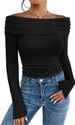 2025 Sexy Off Slimming Long Sleeve Bottom One Shoulder Women's Top T-shirt_ecoleips.com