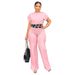 Audday 10014 Casual Women's Short Sleeve Top Summer Solid Color Versatile Loose Straight Long Pants Two-Piece Set_ecoleips.com