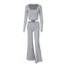 WG124 European American New Style Sexy Chic Simple Spring And Autumn Versatile Drapey Flared Pants Set_ecoleips.com