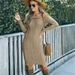 Aria Basics Aria Basics New European And American Women's Clothing, Solid Color Turn-down Collar Long-sleeve Ribbed Knit Sweater Dress,_ecoleips.com