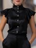 Women's Clothing Satin Stand Collar Ruffle Sleeve Shirt Women's Clothing Versatile Office Commuting Top Style_ecoleips.com