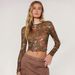 Women's Leopard Floral Print Mesh T-Shirt Round Neck Short Long Sleeve Casual Elegant Spring Top American Style_ecoleips.com